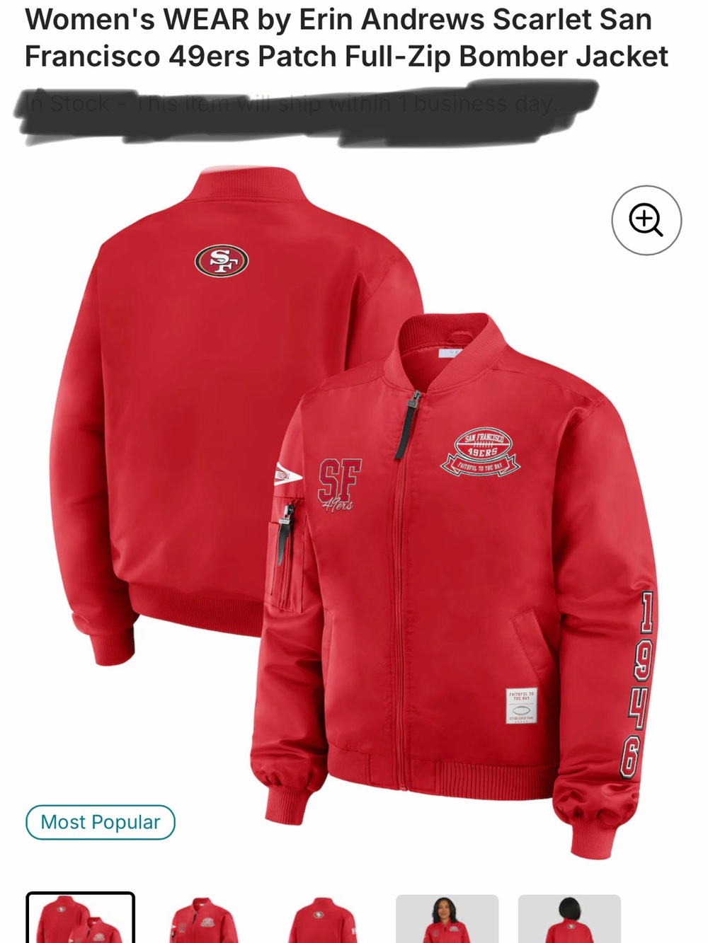 WEAR by Erin Andrews Scarlet San Francisco 49ers Bomber Jacket